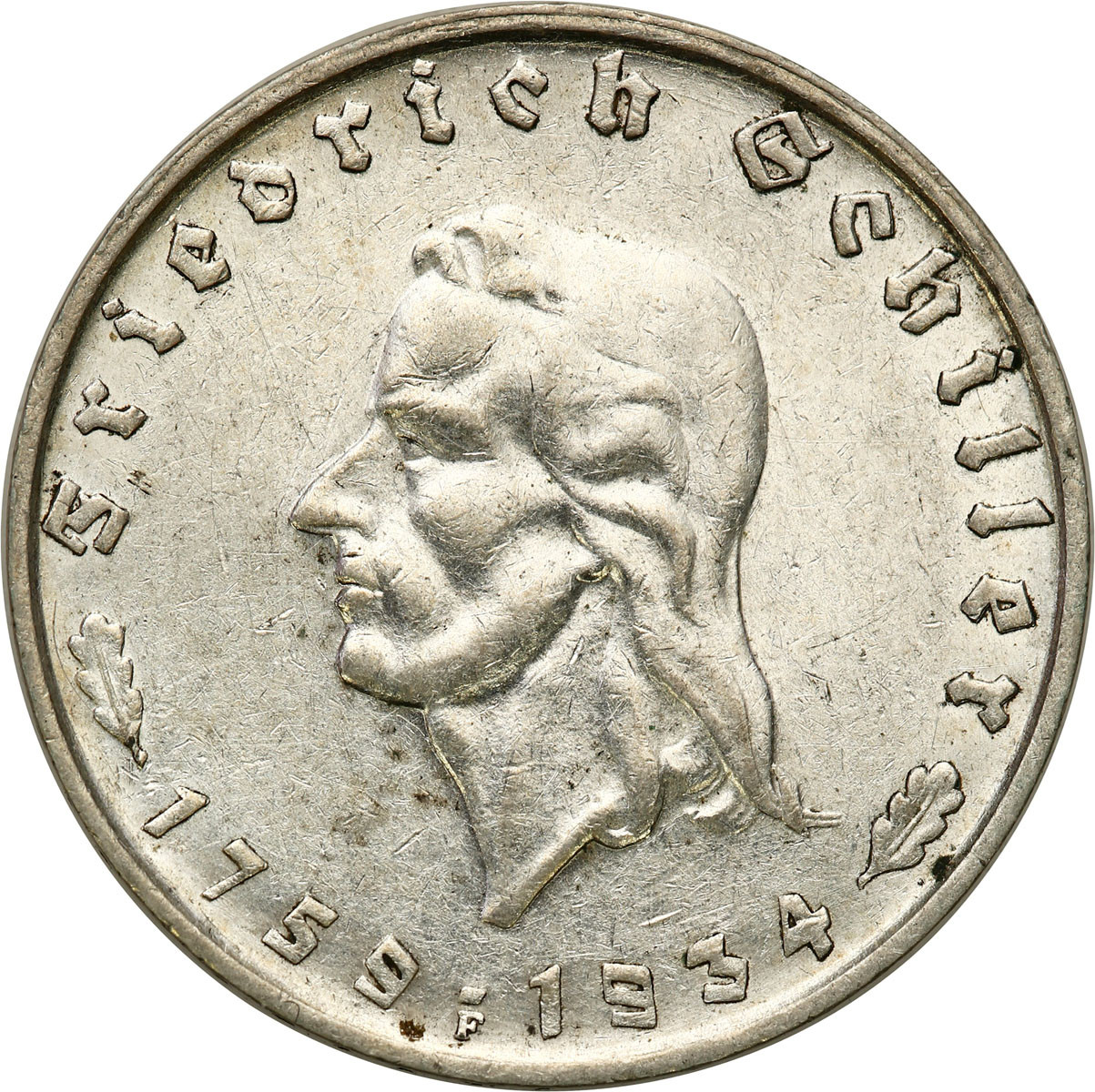Niemcy, III Rzesza. 2 marki 1934 F, Stuttgart – Schiller